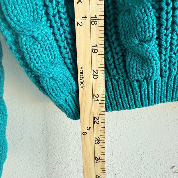Vtg 80s Sweater Chunky Cable Knit Teal Crew Pullover Womens L Chaus Sport Preppy - Picture 8 of 9